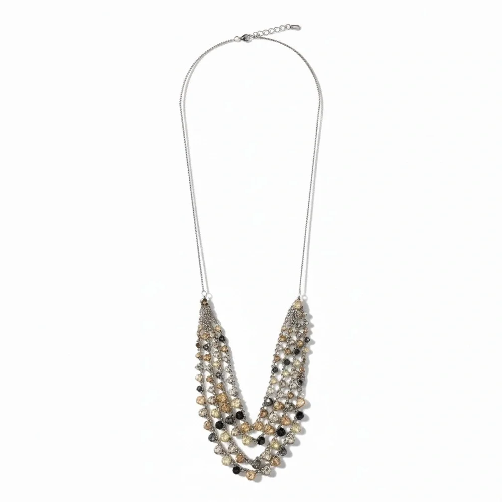 NWT LOFT Multi-Strand Necklace with Gold‎ & Silver Accents Neutral Rhinestones